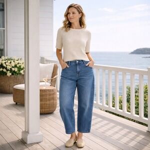 Talbots Barrel Jeans 14P Petite Relaxed Fit Denim Blue High Rise Cropped Ankle